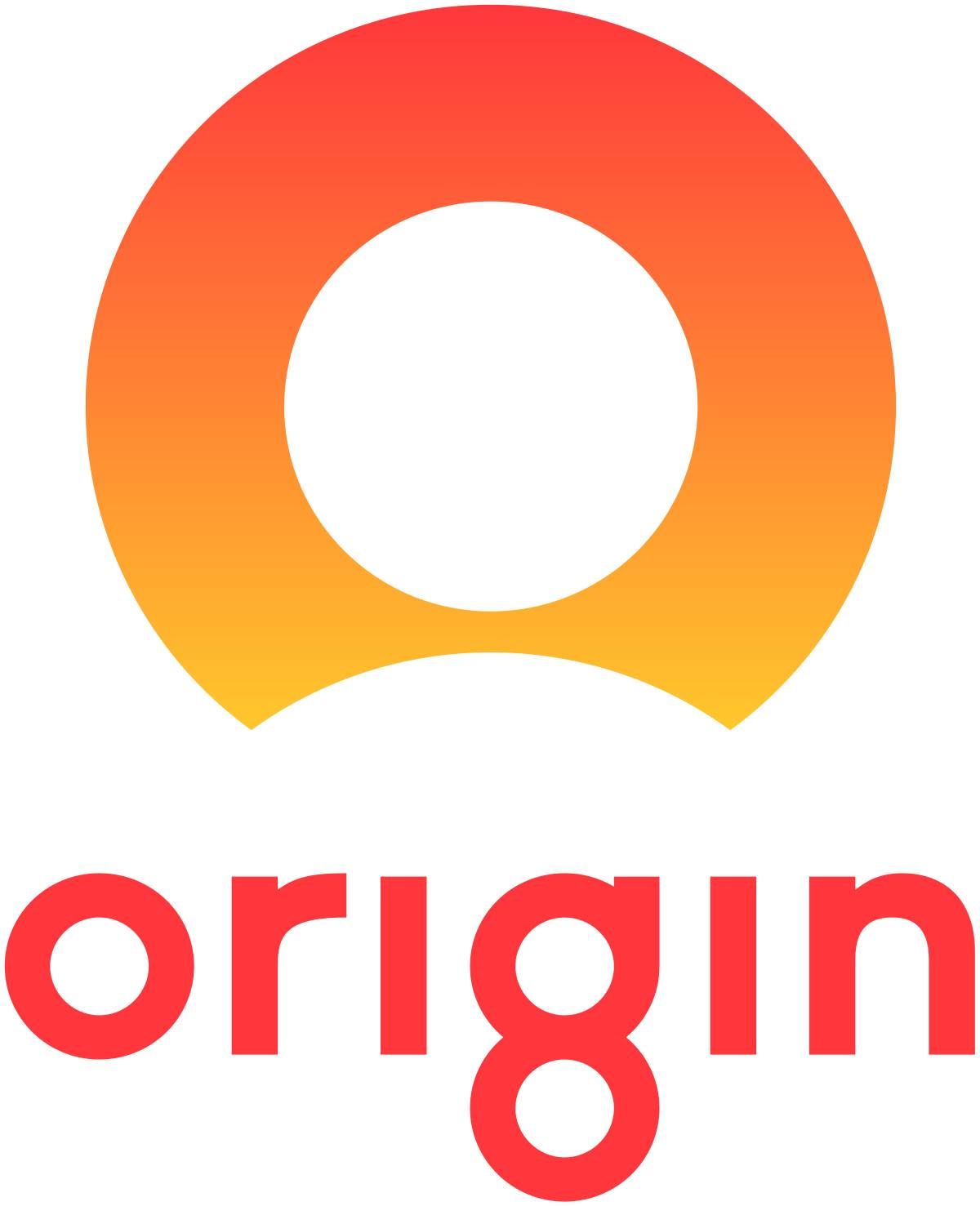 A logo for origin with a circle in the middle