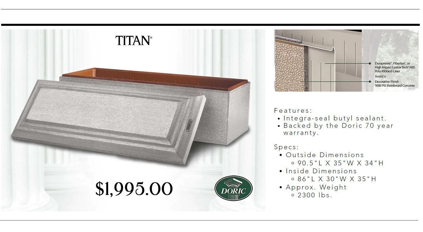 A picture of a titan urn with a price of $ 1,595.00