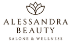 Alessandra Beauty logo with lotus icon and “Salone & Wellness” text on a white background