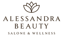 Alessandra Beauty logo with lotus icon and “Salone & Wellness” text on a white background