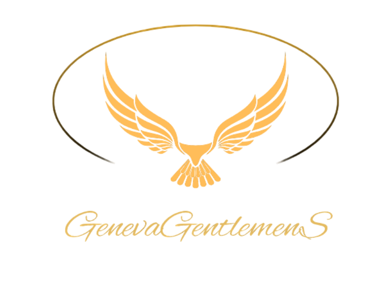 Logo doré ailé à contour ovale et texte « Geneva GentlemenS » en dessous