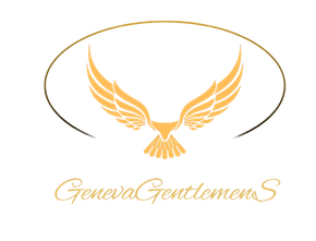 Logo doré ailé à contour ovale et texte « Geneva GentlemenS » en dessous