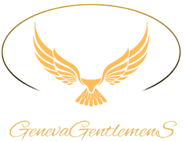 Logo doré ailé avec contour ovale et le texte « GenevaGentlemeNs »