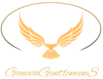 Logo doré ailé avec contour ovale et le texte « GenevaGentlemeNs »