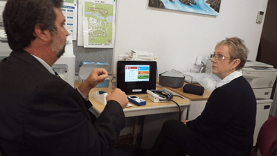 Claude Rafan demonstrating the LifeGuard SmartKiosk