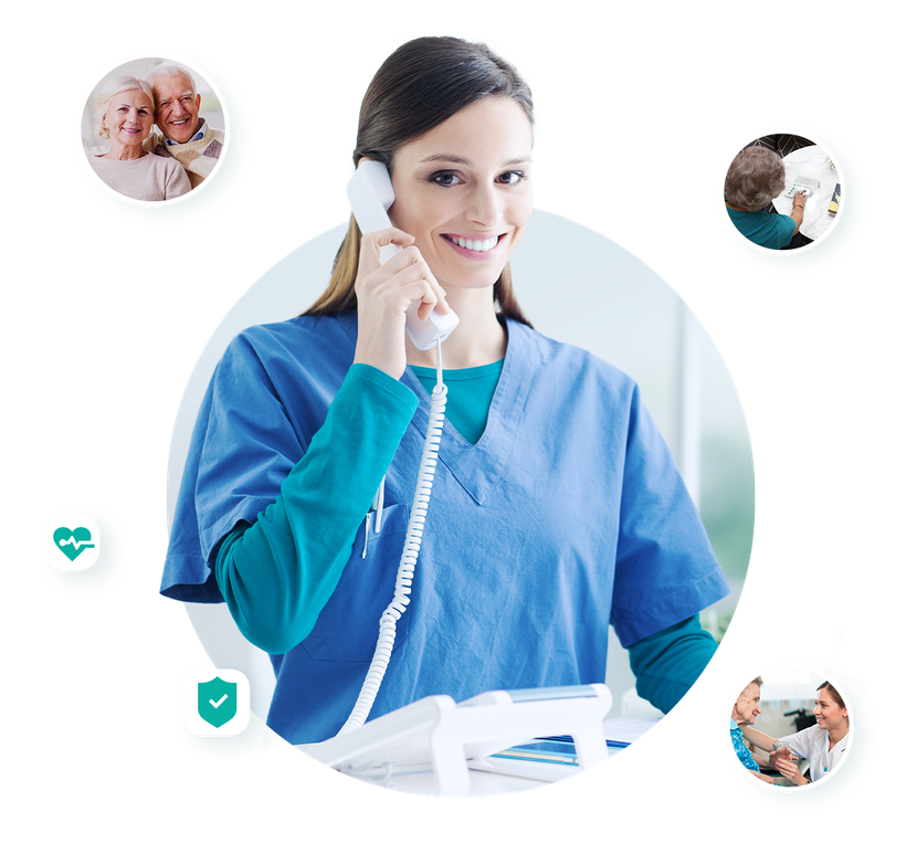 a female nurse on the phone