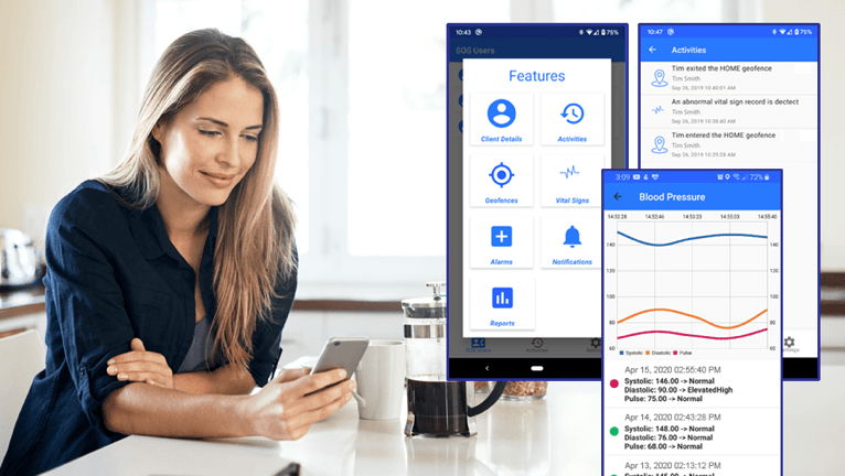 a woman using the INS LifeGuardian Connect® app