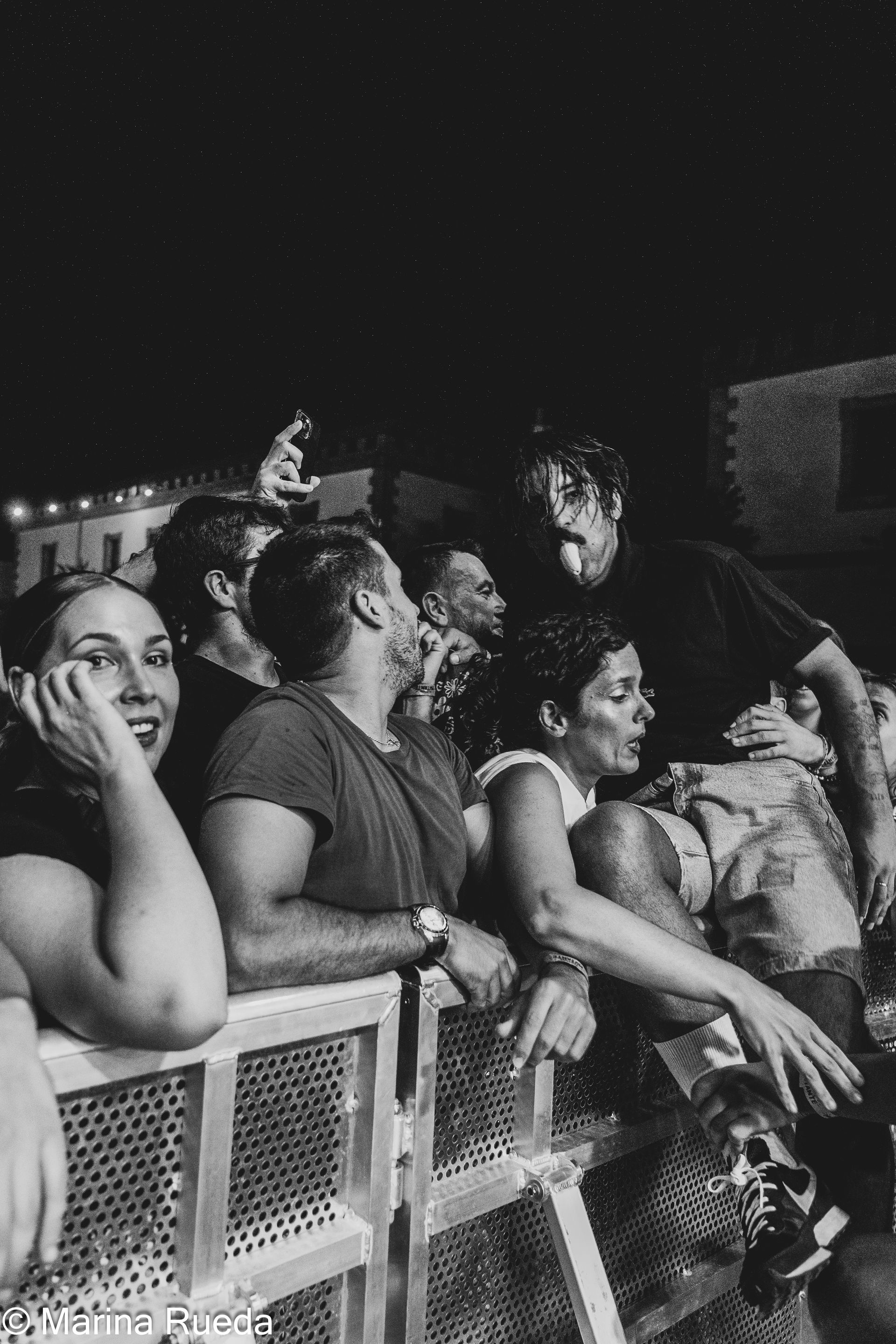 Un grupo de personas está sentada en un estadio viendo un concierto.