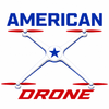 American Drone logo with blue drone, red accents, and bold blue and red text on white background