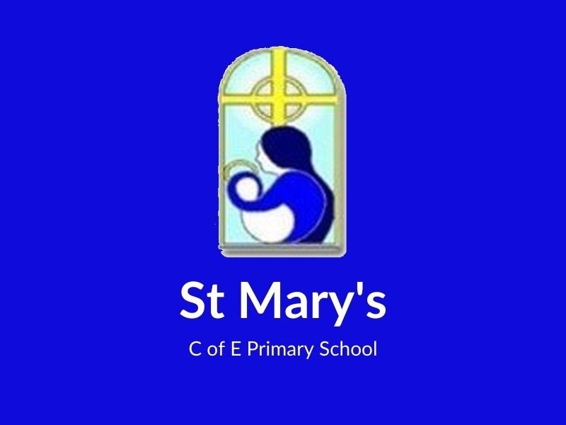 St Mary’s C of E Primary School logo with blue-and-gold mother and child in a window