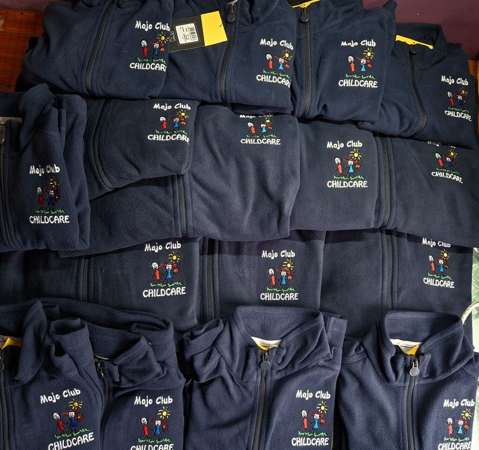 Navy blue zip-up fleece jackets with 