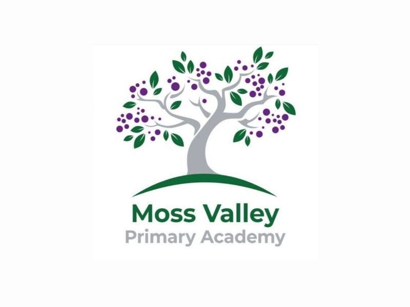 Moss Valley Primary Academy logo with a green tree and purple leaves above the school name