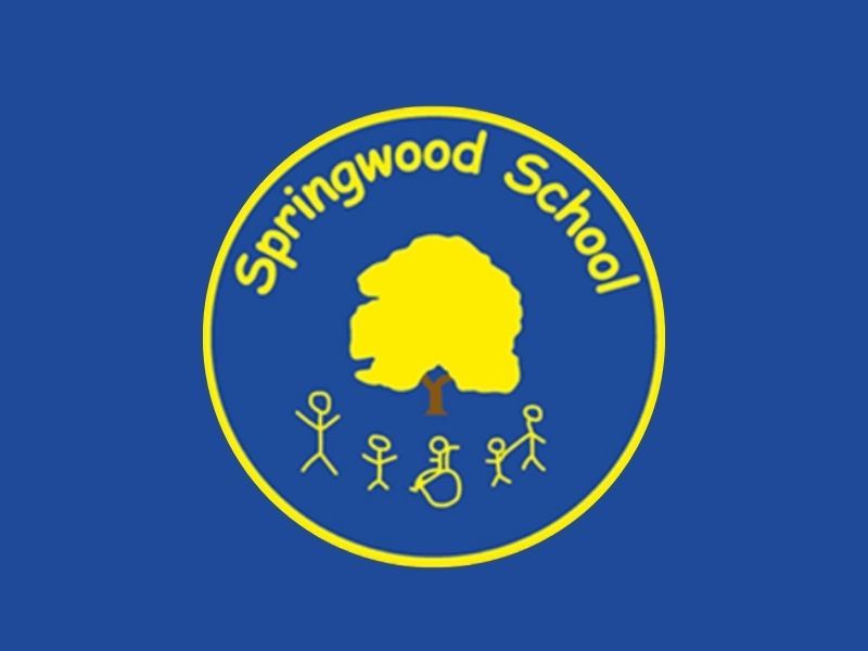 Springwood School logo: blue circle with yellow tree and stick figures, “Springwood School” text