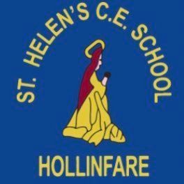 St. Helen’s C.E. School Hollinfare logo with yellow figure on blue background