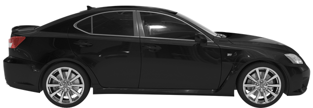 Black sedan car in profile view.