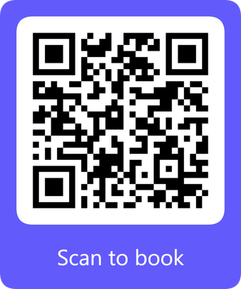 A qr code that says `` scan to book '' on it