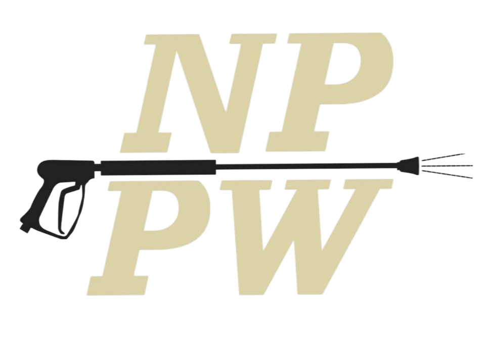Golden NP/PW letters crossed by a black rifle silhouette with a tan grip and muzzle flash lines