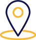 Blue location pin with orange ring and base outline on white background