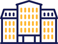 Icon of a yellow-and-blue building with multiple windows and a central entrance
