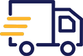 Blue delivery truck with yellow motion lines on a white background