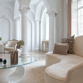 A living room with a couch and a coffee table