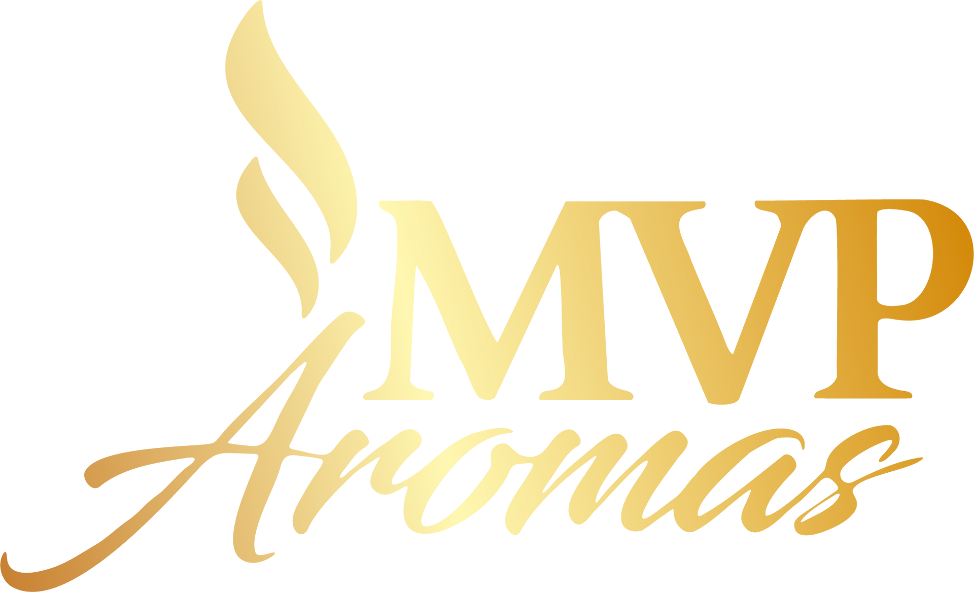 A gold logo for mvp aromas with a smoke coming out of it