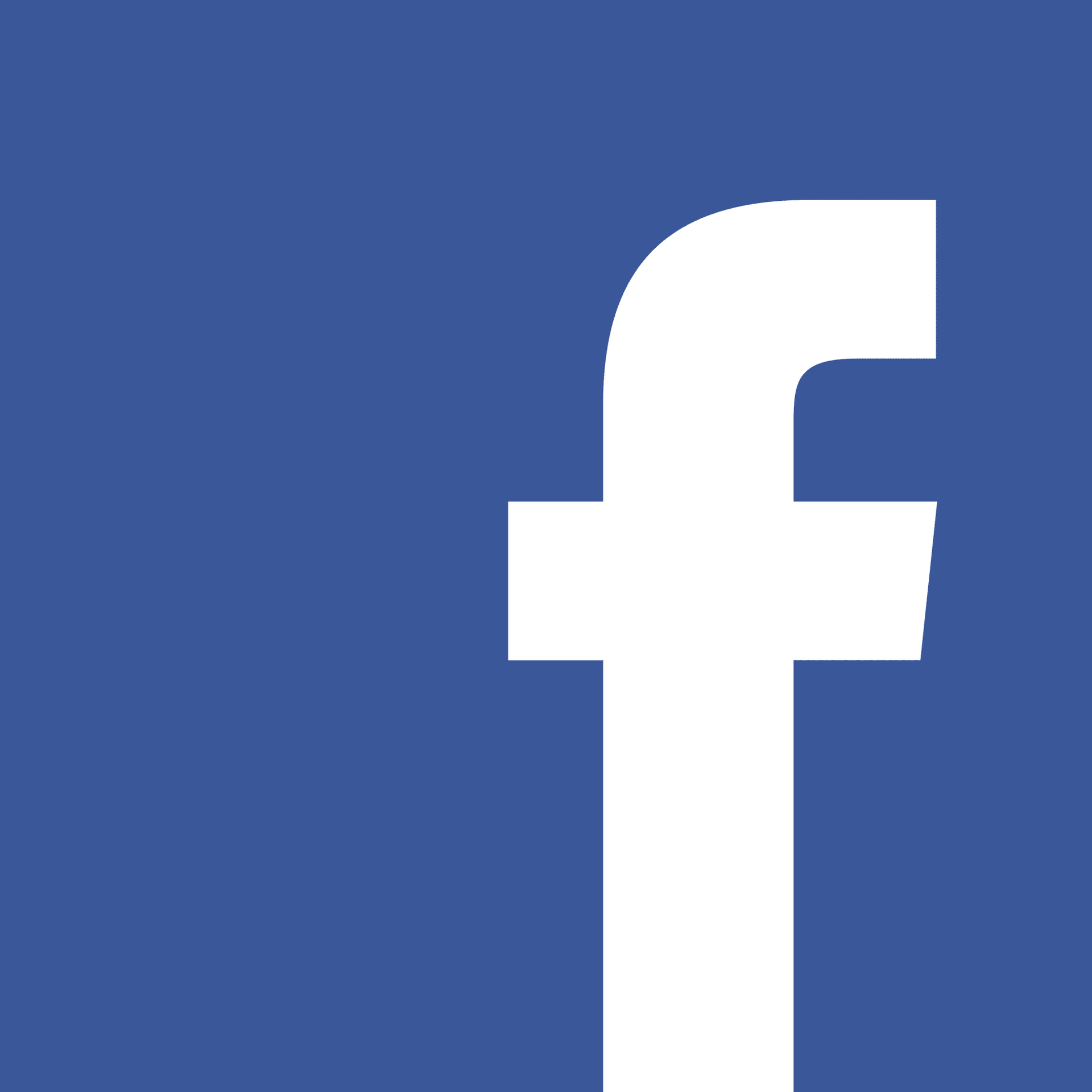 The facebook logo is white on a blue background.