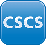 A blue square with the word cscs on it.