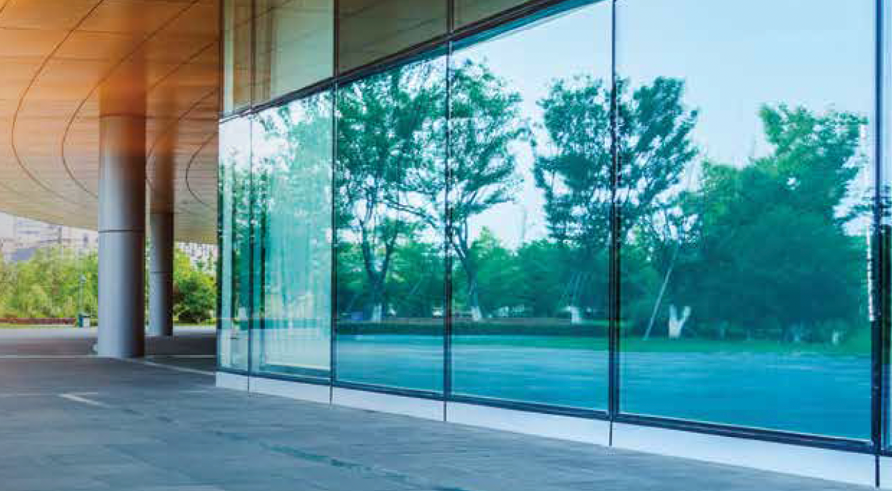 a photo of a mall glass wall