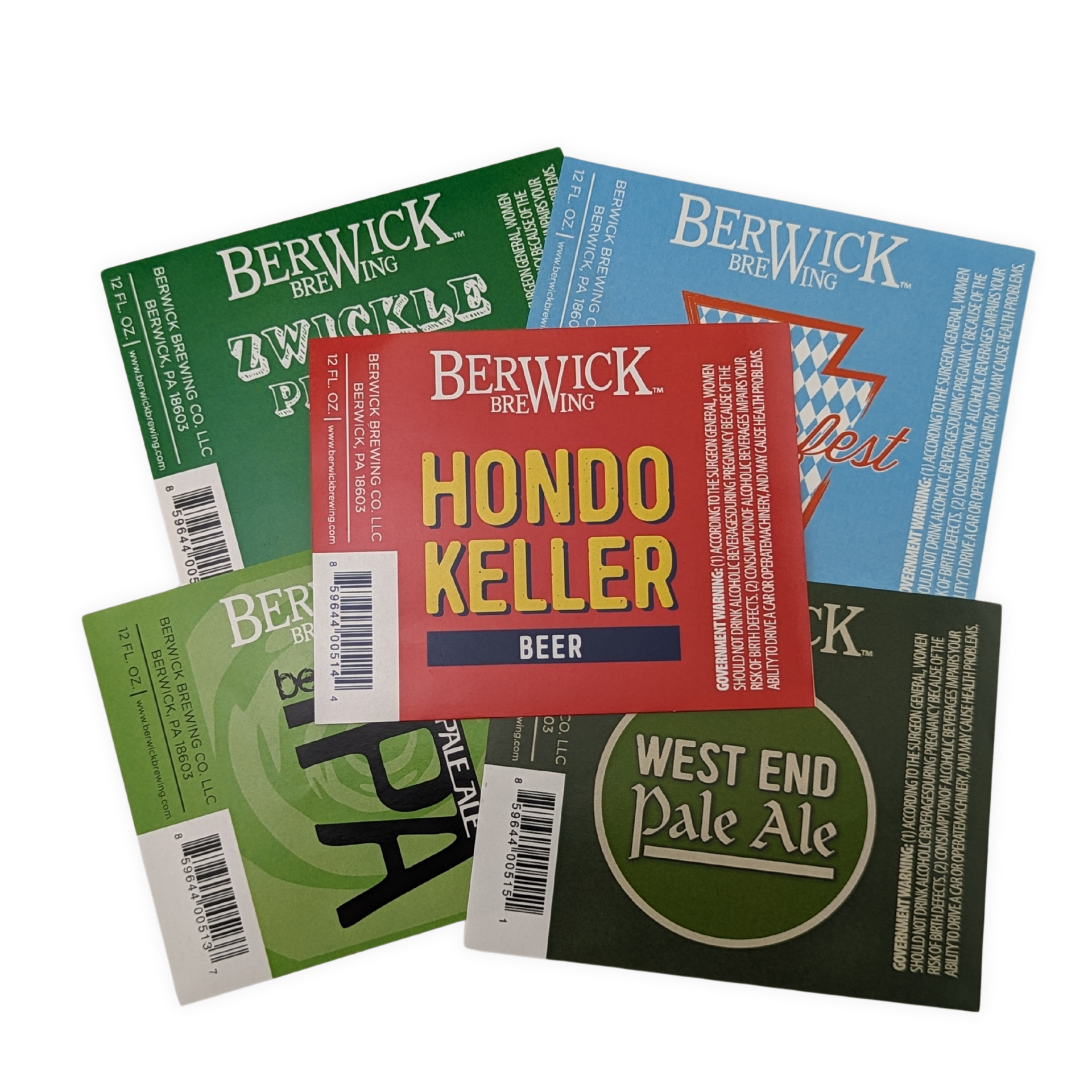 Several beer labels including hondo keller and west end pale ale by Press Enterprise Commercial Printing