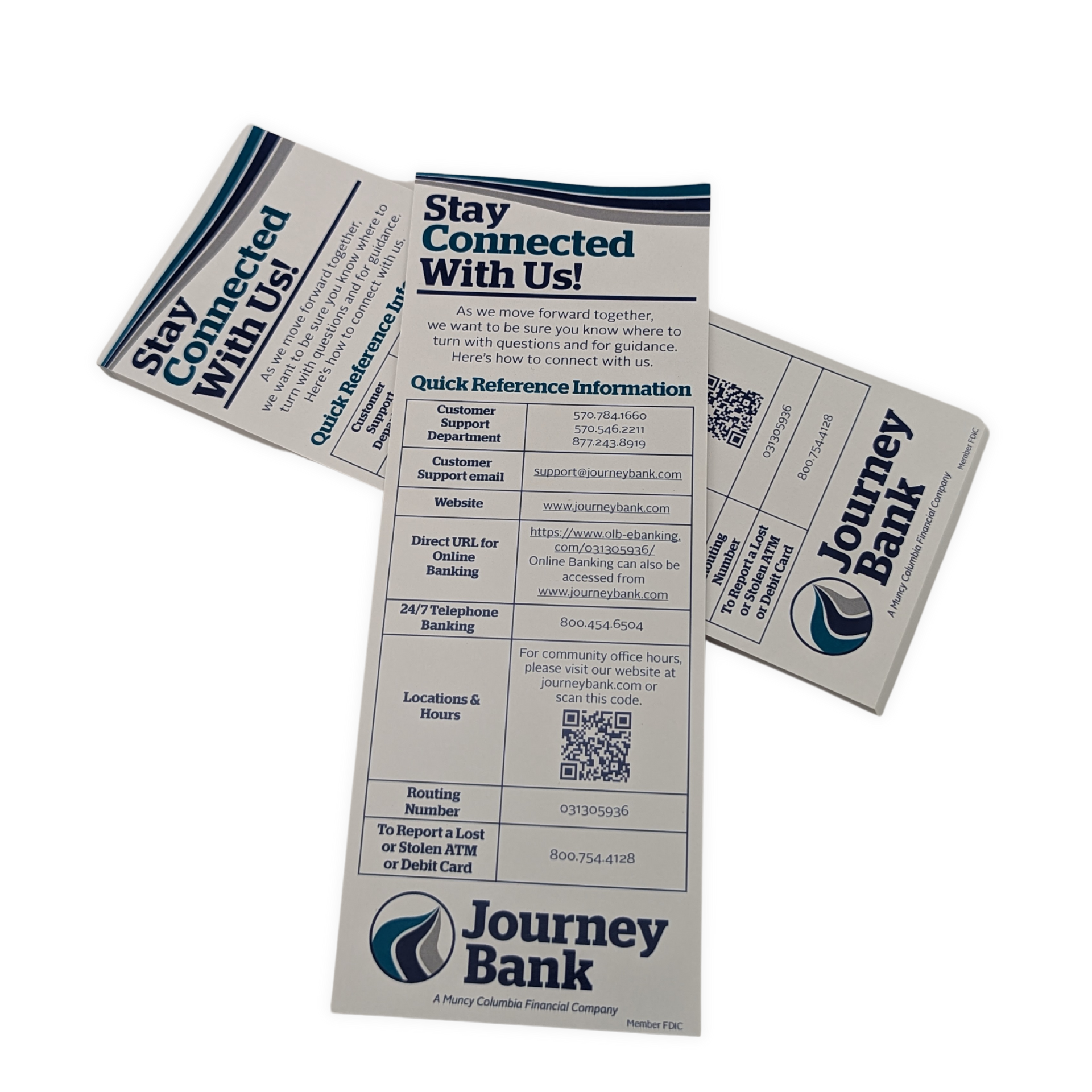A journey bank pamphlet that says stay connected with us by press enterprise commercial printing