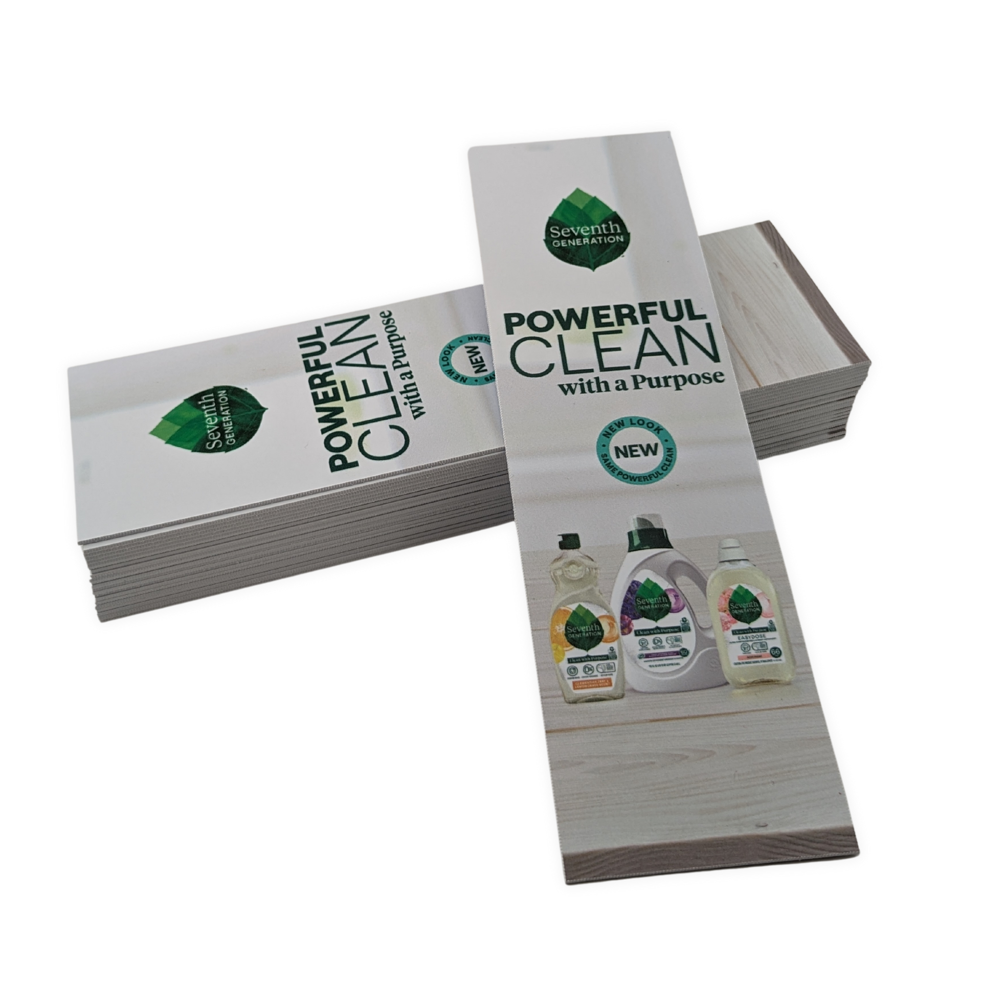 A stack of powerful clean with a purpose brochures.