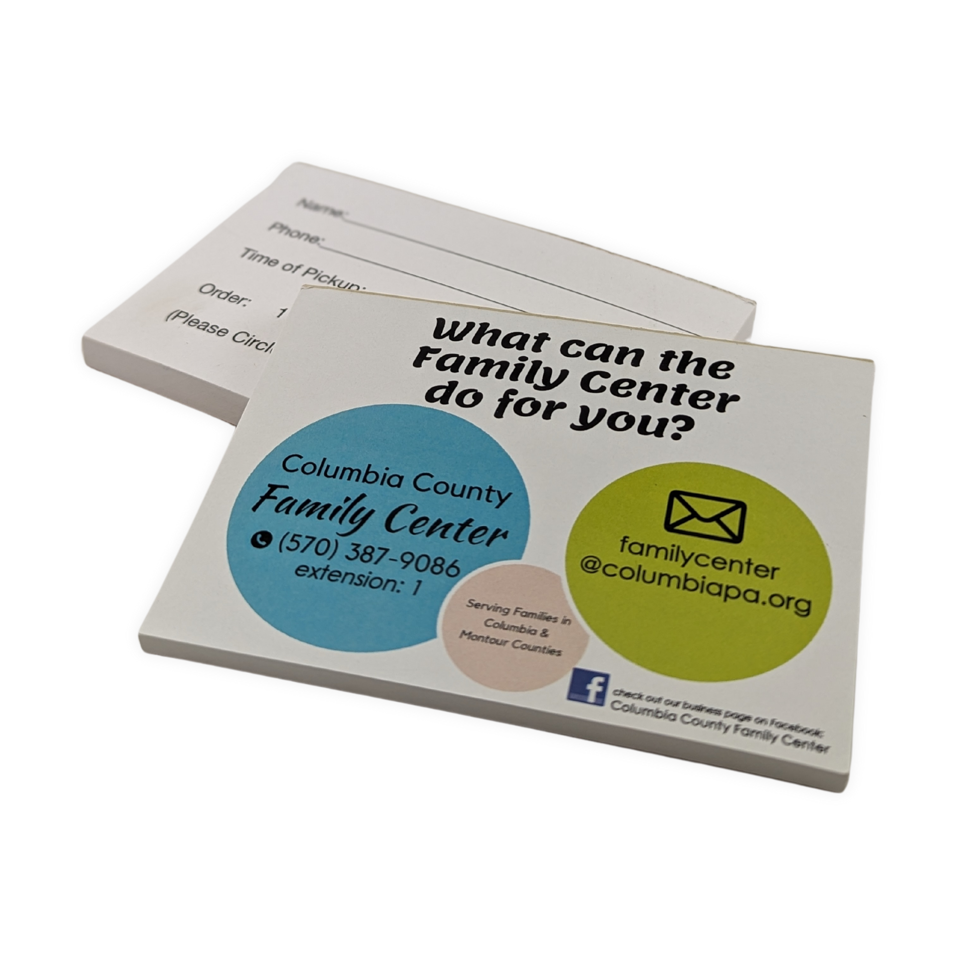 A card that says what can the family center do for you by Press Enterprise Commercial Printing