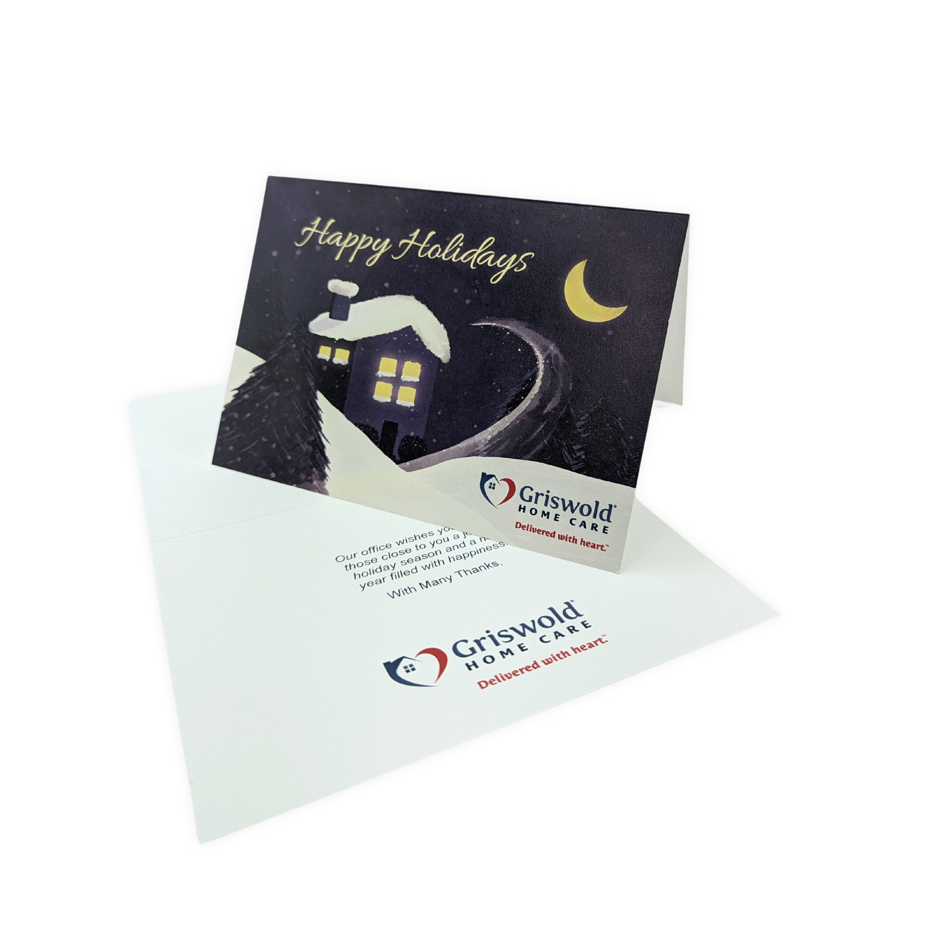 A happy holidays card with a house on it by press enterprise commercial printing
