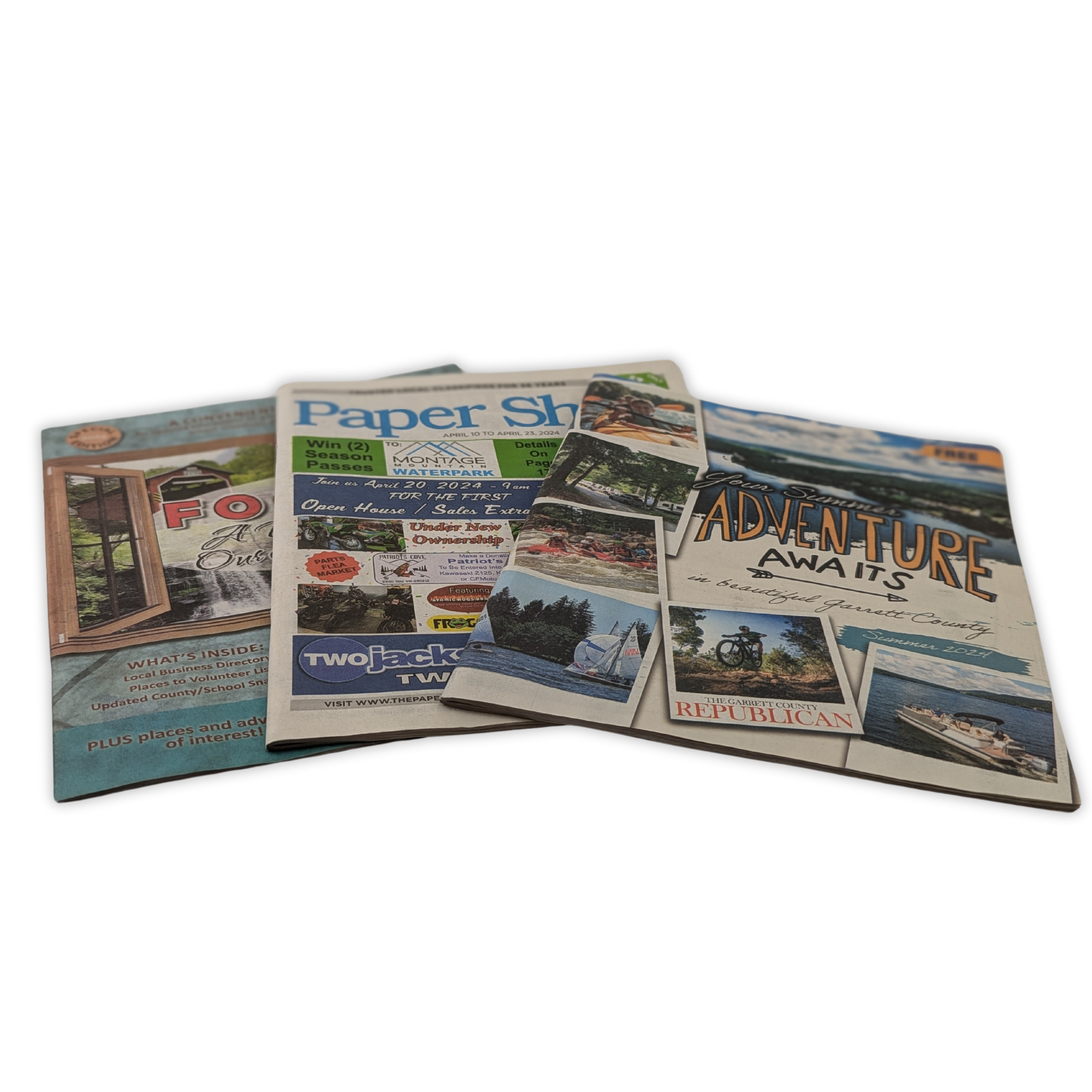 Three newspapers are stacked on top of each other on a white surface by Press Enterprise Commercial Printing