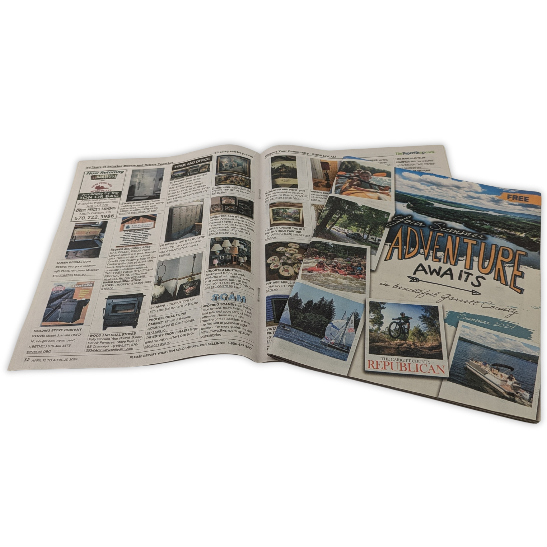 A newspaper is open to a page that says adventure awaits by Press Enterprise Commercial Printing