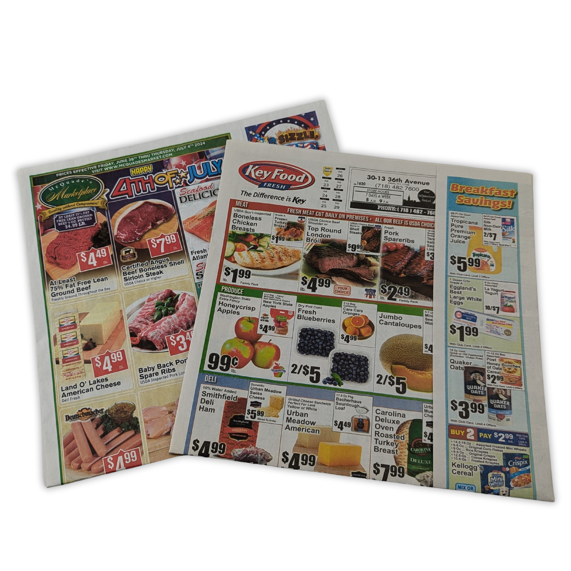 A flyer for key food shows a variety of food items