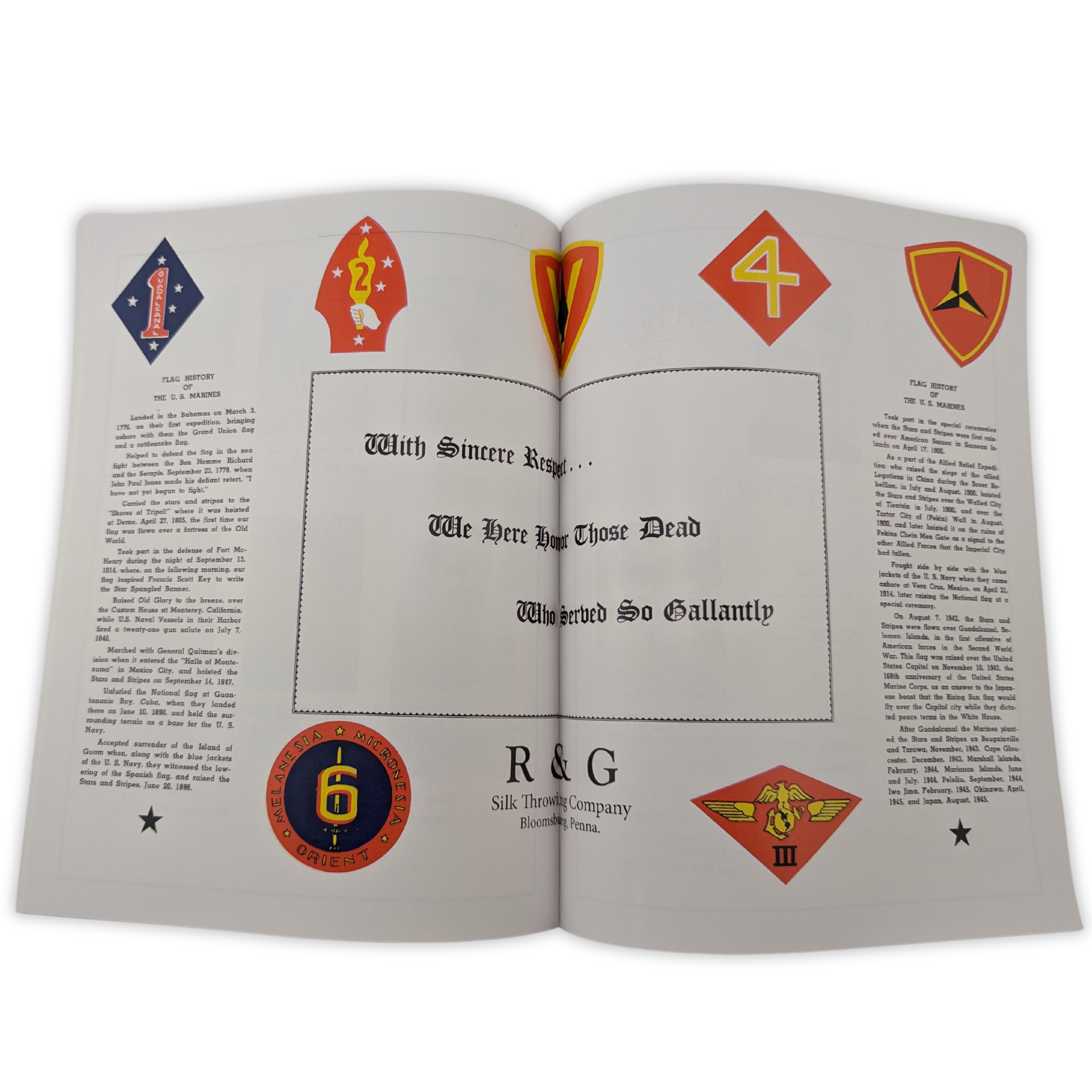 A book is open to a page that says r & g by press enterprise commercial printing