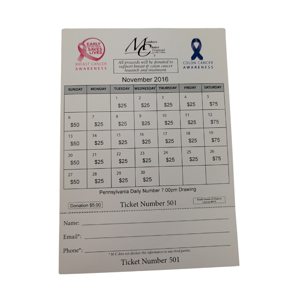 Lottery Card Examples for Members Choice