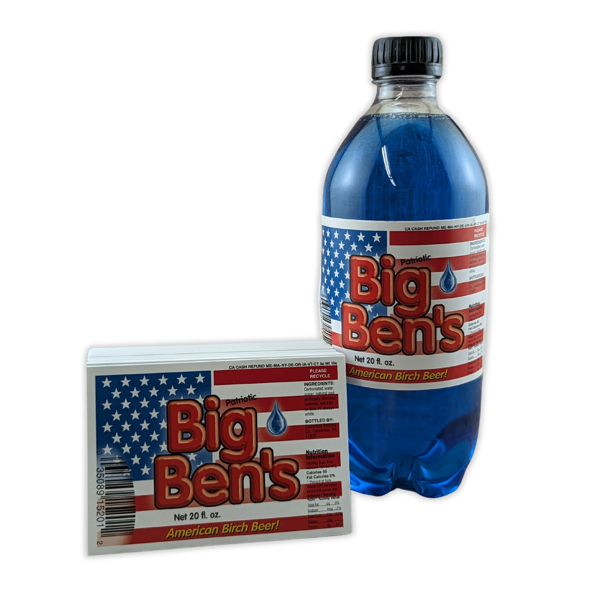 A bottle of big ben 's soda next to a box by Press Enterprise Commercial Printing
