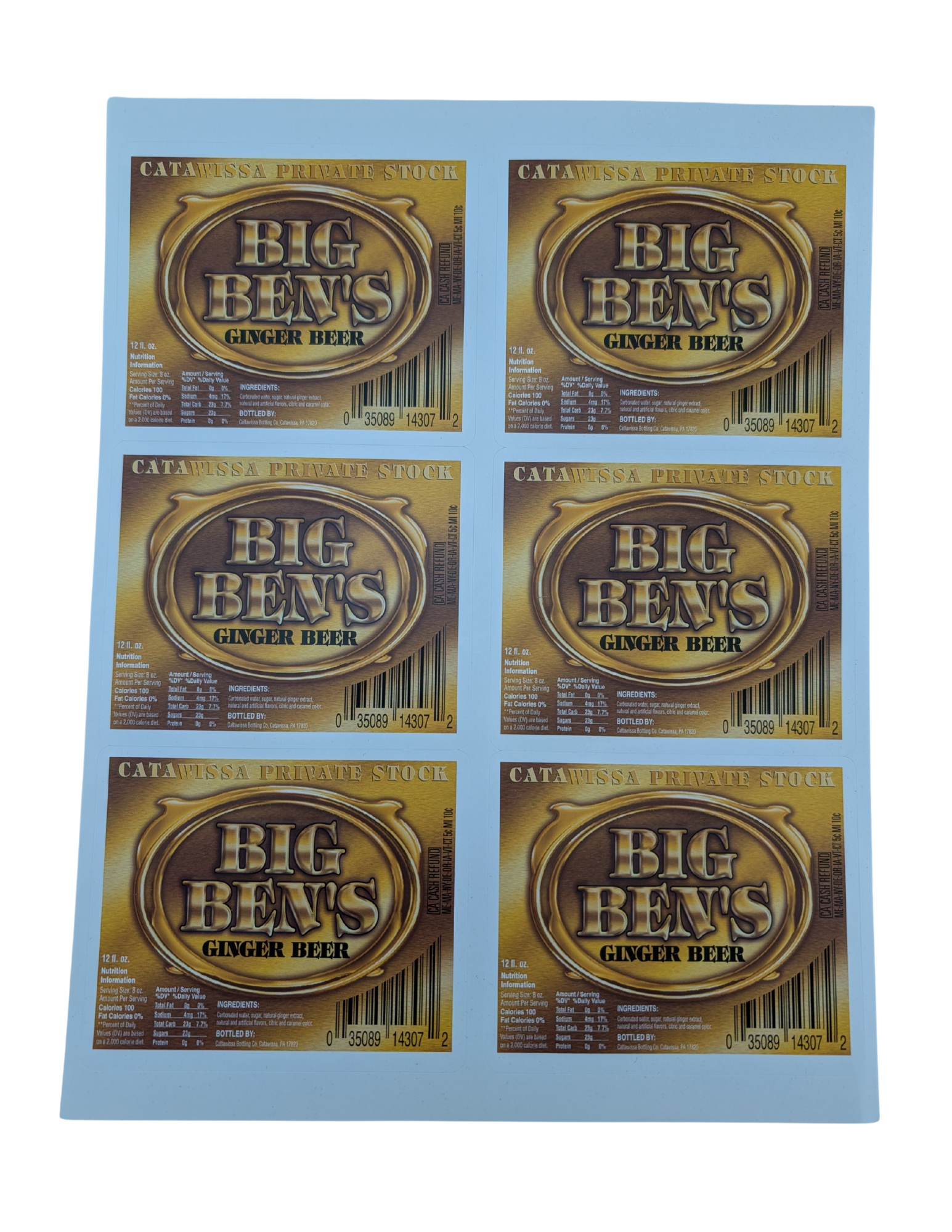 Sheet of six gold and brown 