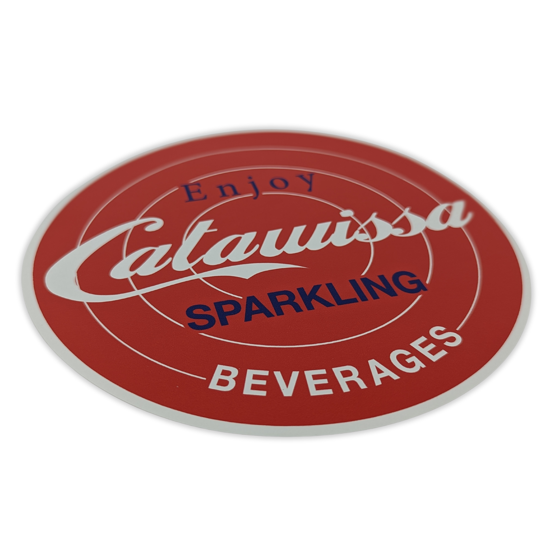 A coaster that says enjoy catalina sparkling beverages by press enterprise commercial printing