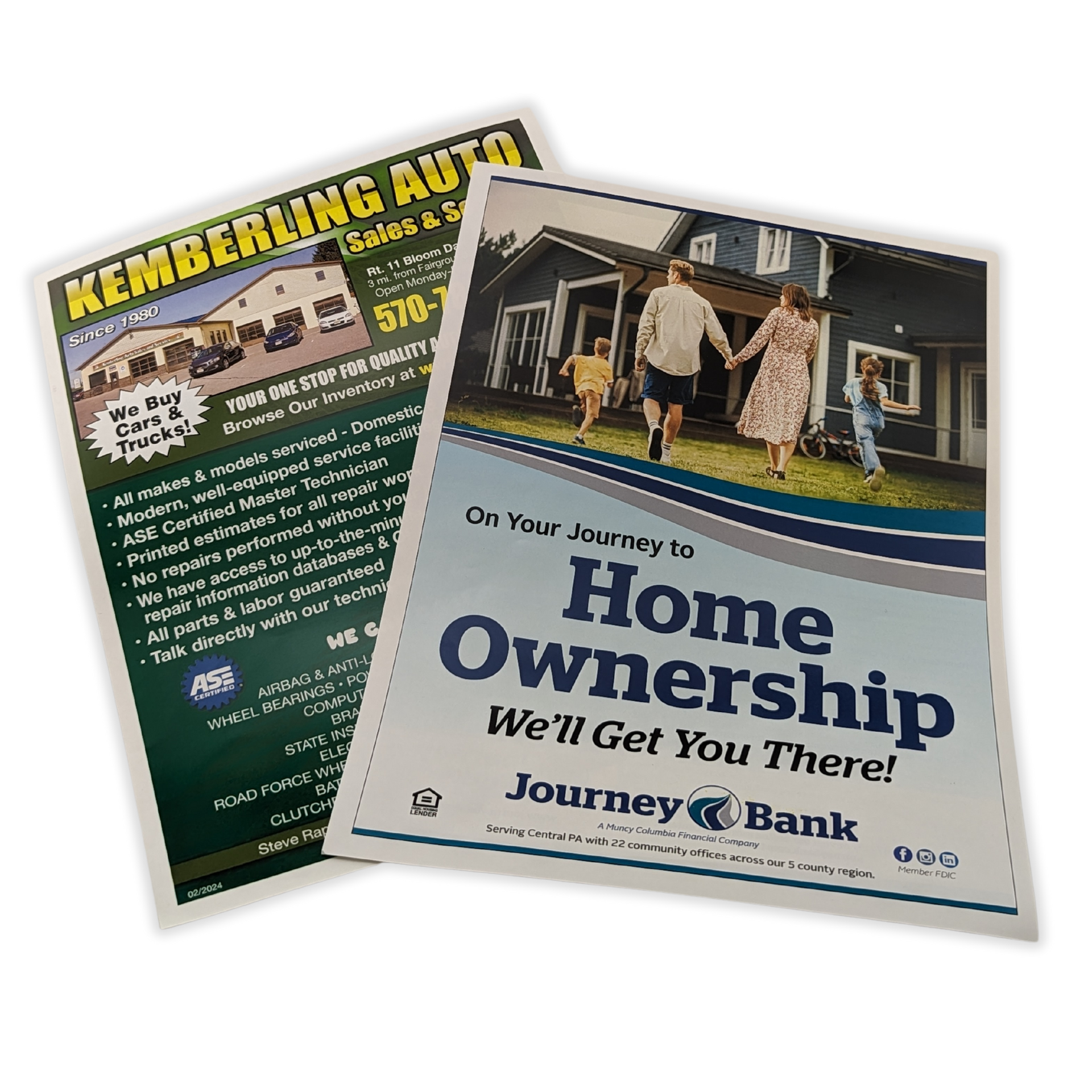 A couple of flyers one of which says home ownership we 'll get you there by Press Enterprise Commercial Printing