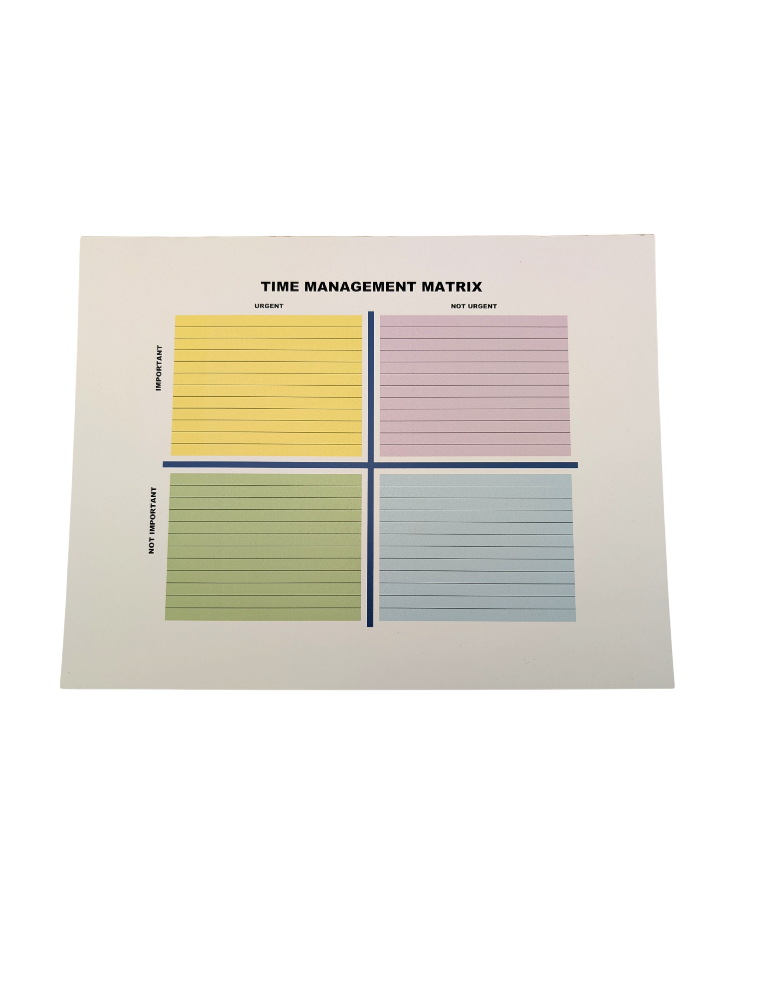 Time Management Matrix with four colored quadrants, each filled with horizontal lines.