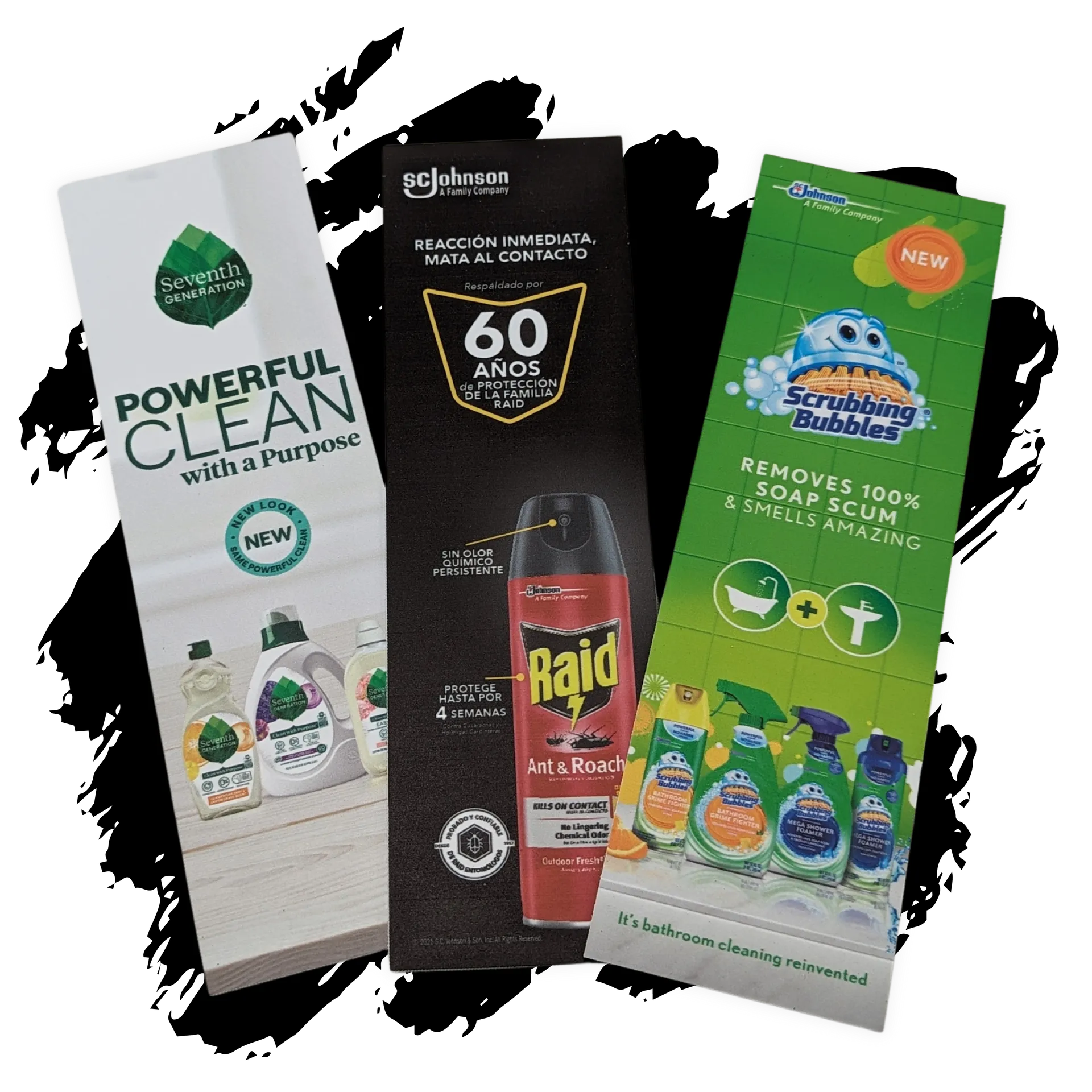 A group of cleaning products are sitting on top of each other on a table.
