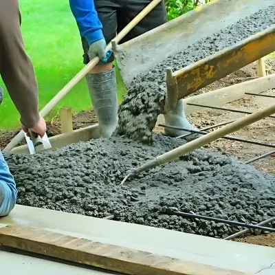 Driveway contractors pouring and levelling concrete with reinforcement mesh in Hutt Valley, Wellington.