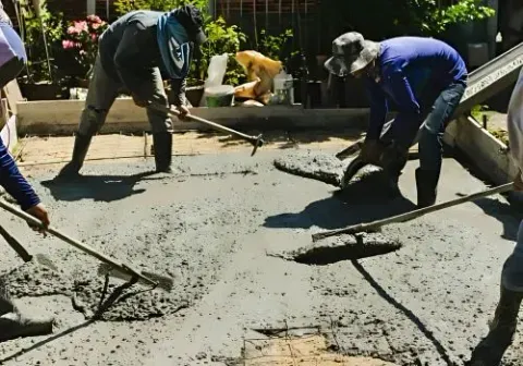 Concrete workers pouring a foundation in Eastbourne.
