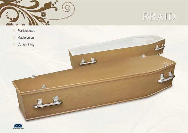 Two Light Brown Coffins With Metal Handles — Finlayson & McKenzie Funeral Directors in Rockhampton City, QLD