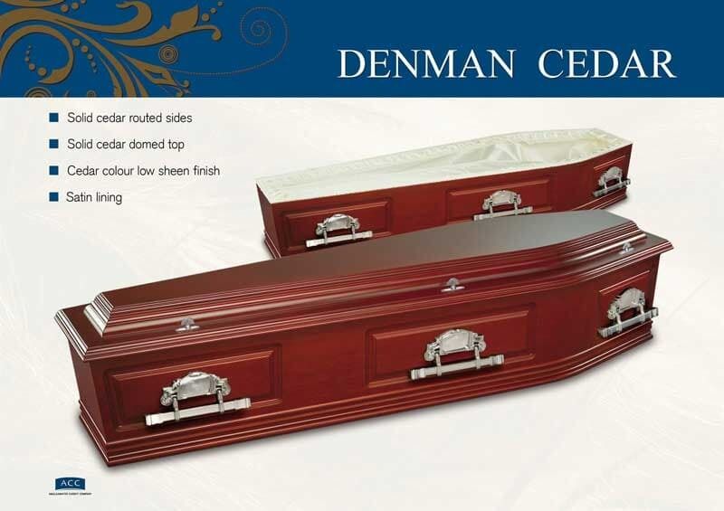 Two Cedar Coffins With Satin Lining and Hardware. One Open — Finlayson & McKenzie Funeral Directors in Rockhampton City, QLD