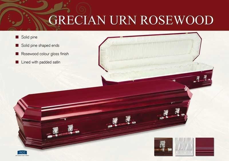 Grecian Rosewood Coffin — Finlayson & McKenzie Funeral Directors in Rockhampton City, QLD